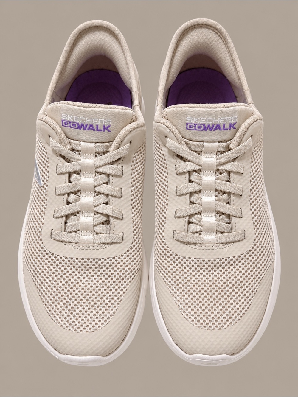 Skechers GOwalk Women’s Athletic Shoes in Cream with Purple Accents